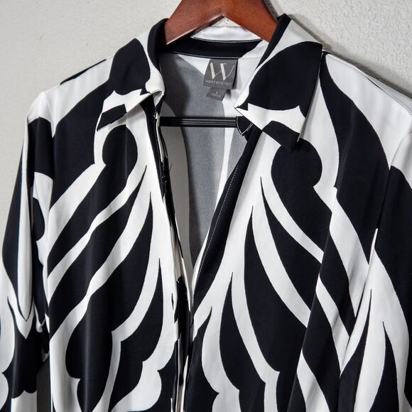 NEW Worthington Graphic Print Dress Retro Graphic Mod Collared Black White Sz L - Picture 4 of 13